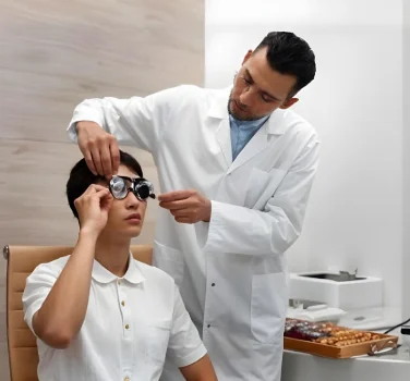 Optician with patient